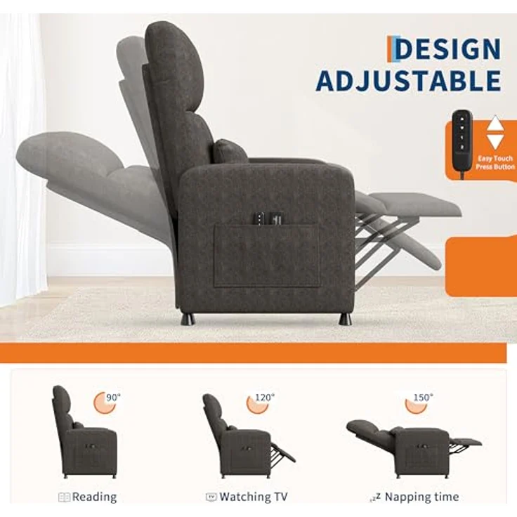 GarveeHome Fernsehsessel Elektrisch Relaxsessel Ruhesessel, massagesessel mit wärmefunktion, Verstellbarer Fernsehsessel mit Fußstütze, Einzelsofa,für Wohnzimmer, Schlafzimmer oder Büro (Braun) – Bild 4