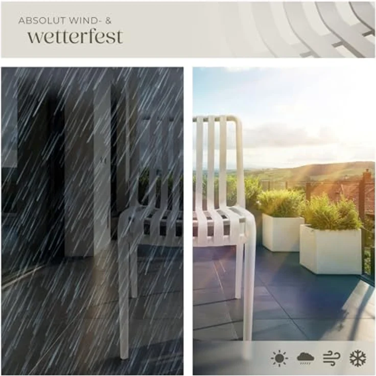 tectake Gartenstuhl Balkonstuhl, stapelbar, Belastbarkeit 110 kg, 47 x 58 x 80,5 cm (Terrassenstuhl Alcudia für Außen in Taupe, 2 St), wetterfest und UV-beständig, pflegeleicht, rutschfeste Gummischoner – Bild 9