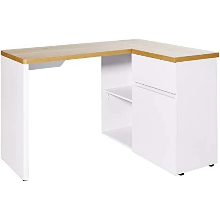 Amazon-Marke: Jahnke Aulne Rechteckig schreib tisch Eckschreibtisch, 90 x 117 x 76 cm, Weiß/Eichen