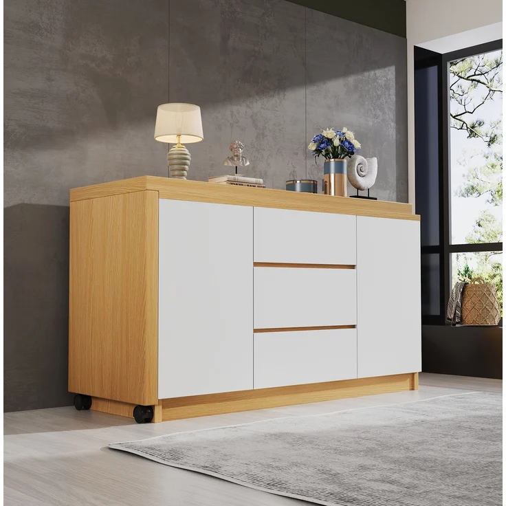Schreibtisch mit drehbarer Tischplatte, Stauraum & Rollen, 120x50x76,5 cm, Eiche/Weiß – Bild 3