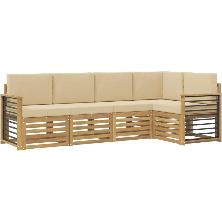 vidaXL Outdoor-Sofagarnitur 5 stk. 5-Sitzer Weiß und Beige Polyester 3391848 – Bild 2