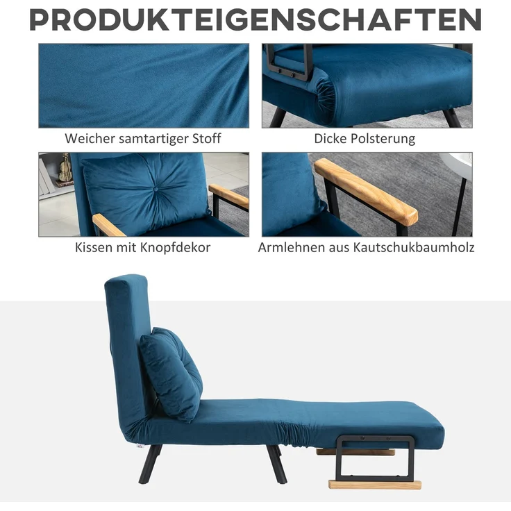 JARDJ Relaxsessel im Skandidesign, Liegesessel, Lesesessel, ink Kissen mit Knopfhefung, Blau, 63*73*81cm – Bild 8