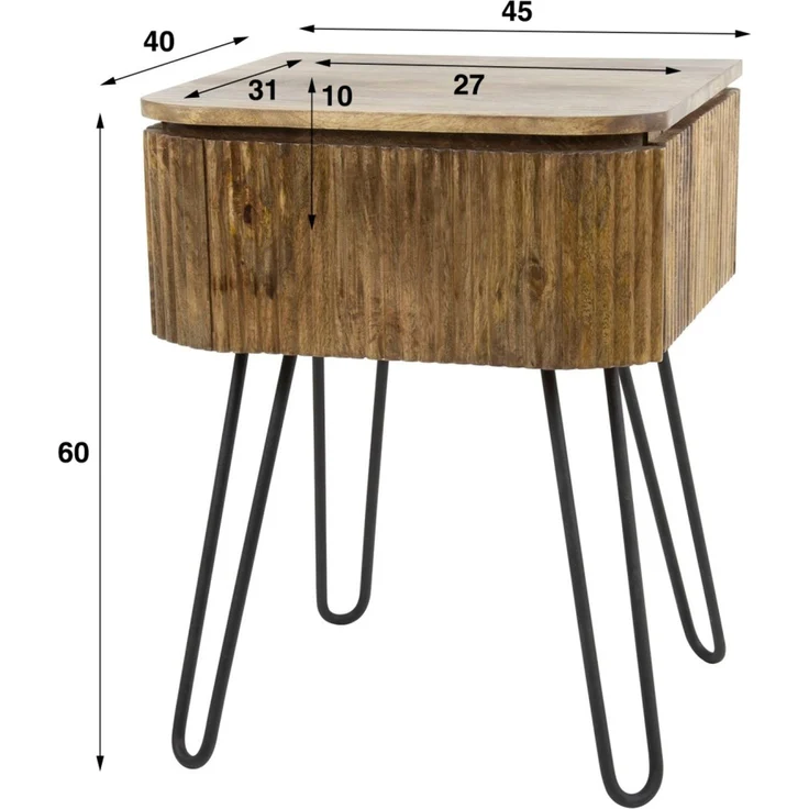 Nachttisch Vagula Mangoholz mit Metallgestell, modernes Wellen-Design, Natur, mit Schublade – Bild 5