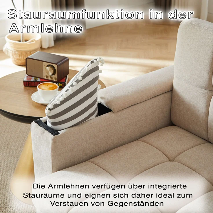 Schlafsofa Chenille, 3-in-1 mit Armlehnen-Stauraum, 148,6x81,3x86,4 cm, Beige – Bild 9