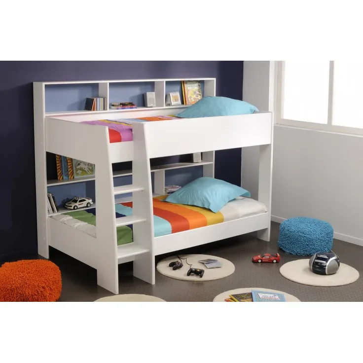 PARISOT 'Tam Tam' Etagenbett weiß 90x200, mit wechselbarer Rückwand in blau und pink