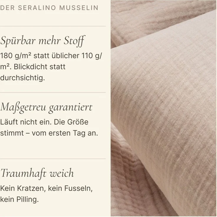 Seralino Kissenbezüge 2er Set aus Musselin (100% Bio Baumwolle) blickdicht, weich, (2 Stück), besonders weich, bügelfrei, formstabil, verdeckter Reißverschluss – Bild 4