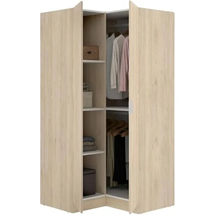 Dmora - Kleiderschrank 2 Türen Elgon, Eckschrank für Schlafzimmer, Eckschrank, 91x93h184 cm, 91x93h184 cm, Eiche – Bild 5