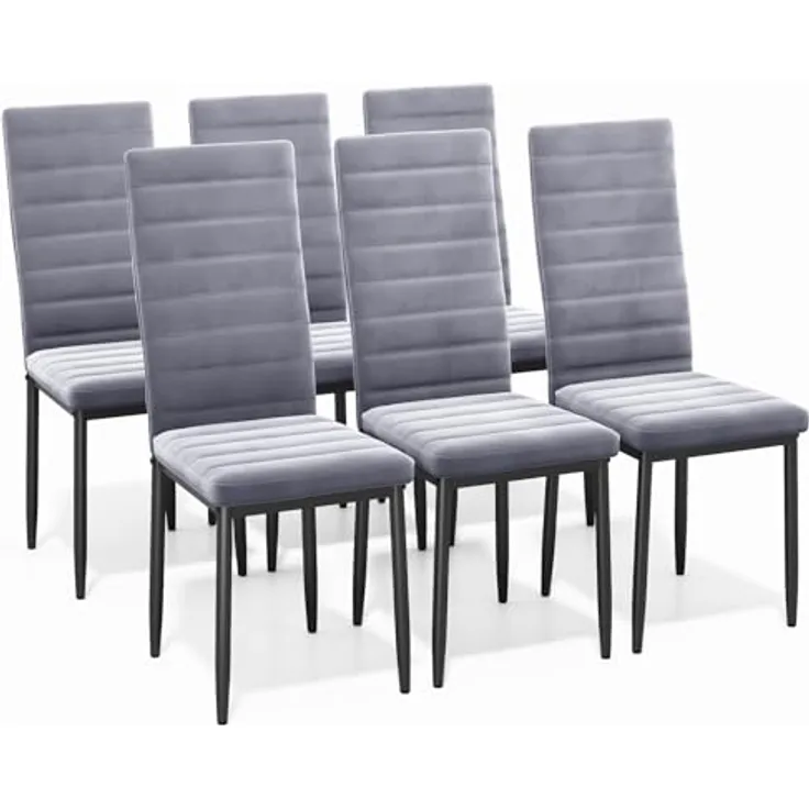 Bealife Esszimmerstühle 6er Set, Esszimmerstühle für Küche und Esszimmer, Polsterstuhl aus Samt mit hoher Rückenlehne, Modern (Hellgrauer Samt, 6er Set)