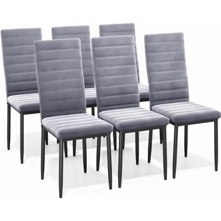 Bealife Esszimmerstühle 6er Set, Esszimmerstühle für Küche und Esszimmer, Polsterstuhl aus Samt mit hoher Rückenlehne, Modern (Hellgrauer Samt, 6er Set) – Bild 1