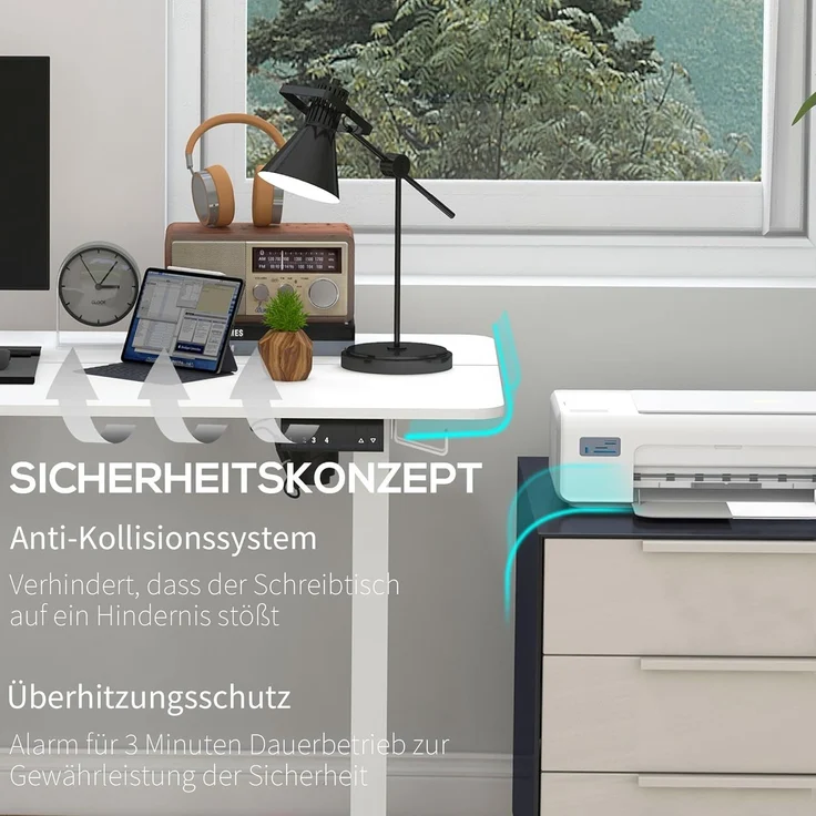 Vinsetto Schreibtisch Höhenverstellbares Stehpult mit 2 Haken, elektrisch (Laptoptisch, 1-St, Computertisch), für Wohnzimmer, Arbeitszimmer, Weiß – Bild 6