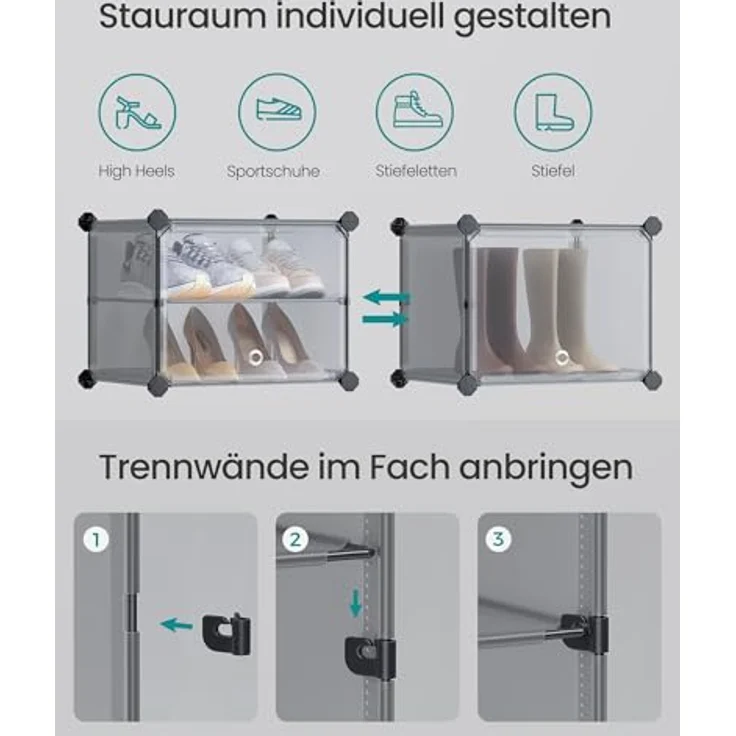 SONGMICS Schuhregal mit 6 Fächern, Schuhschrank, 30 x 40 x 30 cm pro Fach, schmal, mit Türen, Stahlrahmen, Kunststoff, für Flur, Schlafzimmer, Eingangsbereich, schiefergrau LPC033G01 – Bild 5