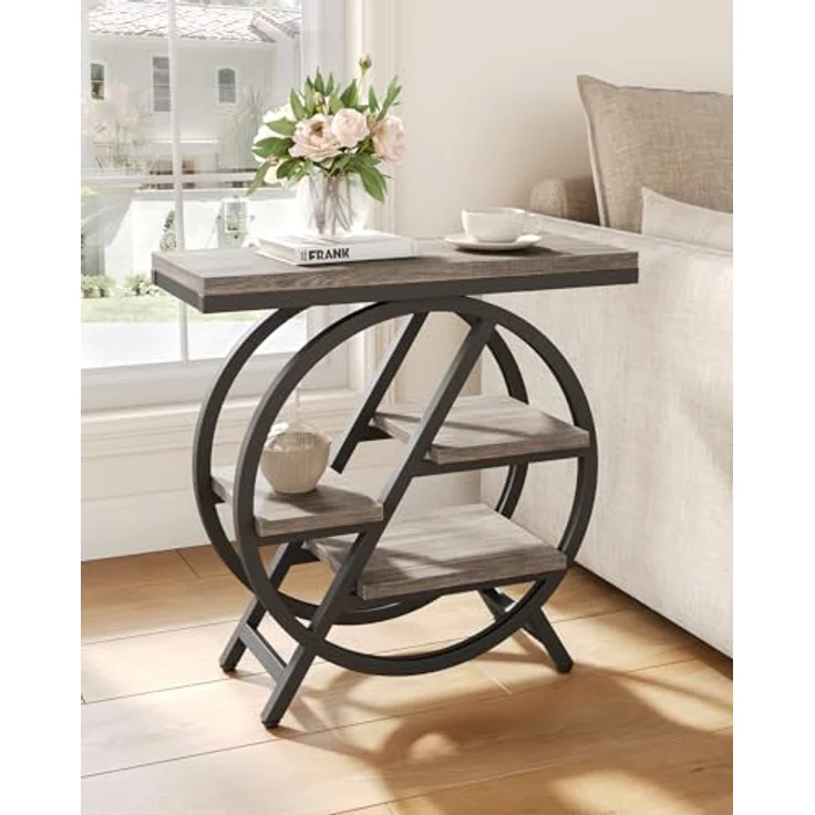 Beistelltisch, schmaler Beistelltisch mit 4 Ebenen großem Stauraum, moderner Nachttisch für Wohnzimmer, Homeoffice, Schlafzimmer, 2er Set, Grau – Bild 6