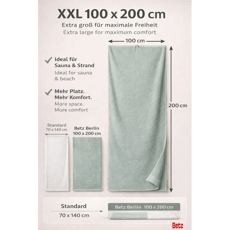 Betz Badetuch groß XXL Berlin Größe 100 x 200 cm Saunatuch, 100% Baumwolle (1 Stück, 1-St), Saunatuch Badetuch Badetücher – Bild 3