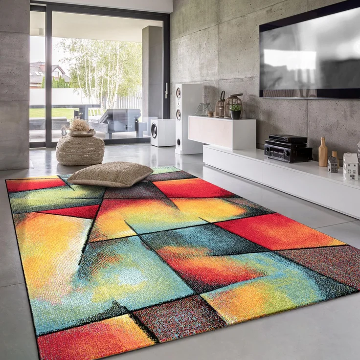 Paco Home Teppich Wohnzimmer Kinderzimmer Kurzflor Moderne 3D Optik Kariert Geometrische Muster, Grösse:240x330 cm, Farbe:Bunt 6 – Bild 1