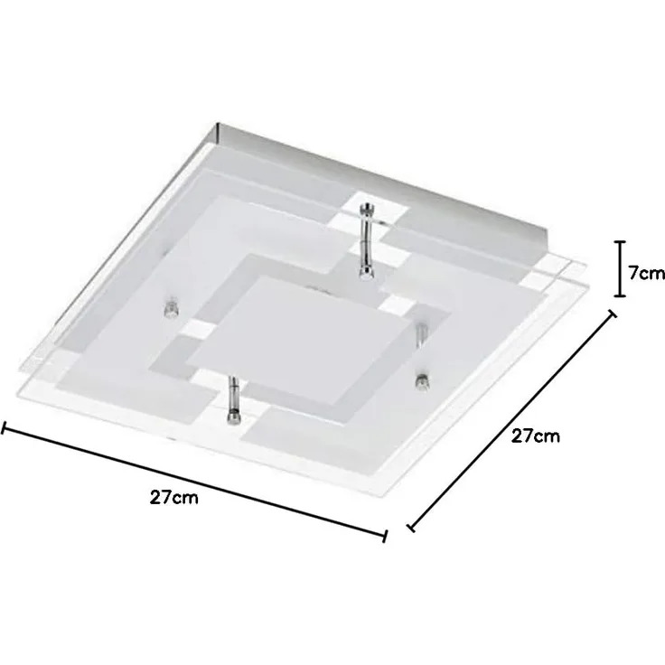TRANGO LED Deckenleuchte, Dimmfunktion, 3103 IP44 Feuchtraum LED Deckenstrahler Eckig *IVY* aus Metall mit Design Motive bedrückt Glas Lampenschirm, in 3-Stufen dimmbar Badezimmer Deckenlampe, 12 Watt warmweiß LED Modul