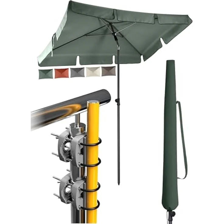 4smile Sonnenschirm Balkon SunnyShade, 200x125 cm, Grün - UPF 50+ Sonnenschirm rechteckig als Sonnenschutz Balkon - SunnyEasy Balkon-Schirm mit 2 x Sonnenschirmhalter + Sonnenschirmhülle – Bild 1