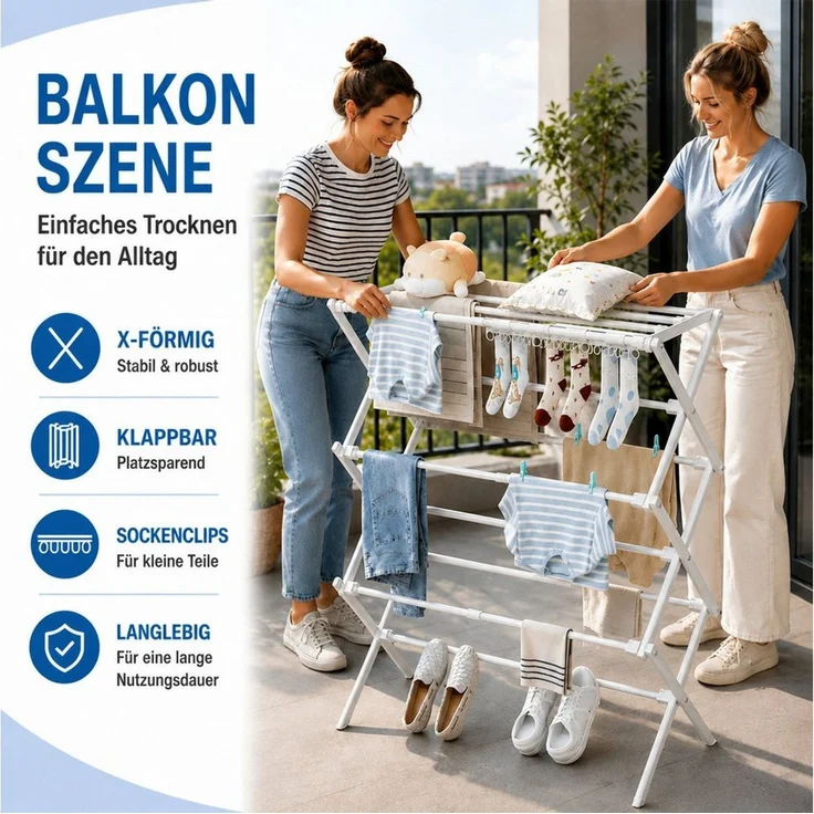 Yorbay Wäscheständer X Turmwäscheständer mit 6 Ebenen & 11 Stangen, Ausziehbar Klappbar, 46-73x30.5x90cm,Platzsparender Standtrockner Mit Socken-Klammern – Bild 3