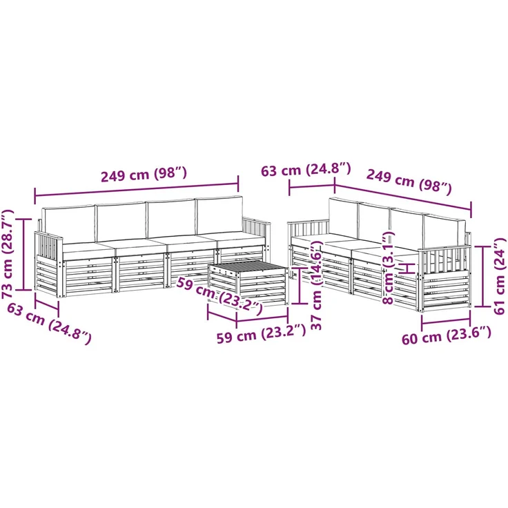 vidaXL Outdoor-Sofagarnitur 9 stk. 8-Sitzer Weiß und Hellgrau 3391586 – Bild 7