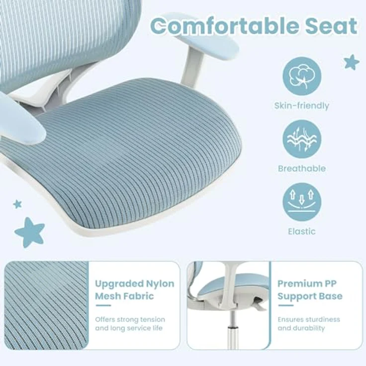FANTASK Schreibtischstuhl Kinder, Schreibtisch Höhenverstellbar 43-55cm, 360° Drehstuhl mit Rückenlehne & Armlehnen & Rädern, Bürostuhl Ergonomisch für Kinder 6-15 Jahre (Blau) – Bild 6