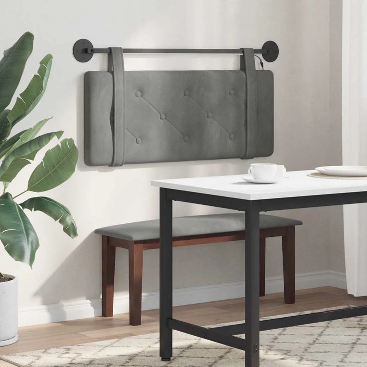 vidaXL Hängendes Kopfteil Mit LED Licht Dunkelgrau Samt 5 x 110 x 55 cm Grau – Bild 4
