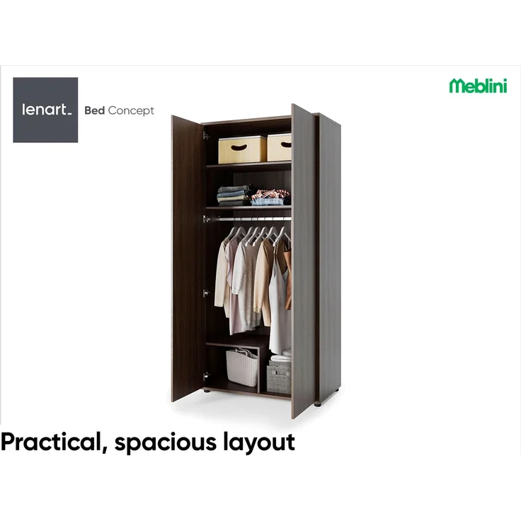 MEBLINI Kleiderschrank BC-20 für Schrankbett - Dunin Eiche - 101x217x55cm - 2 Türig - Drehtürenschrank mit Einlegeböden und Kleiderstange – Bild 4