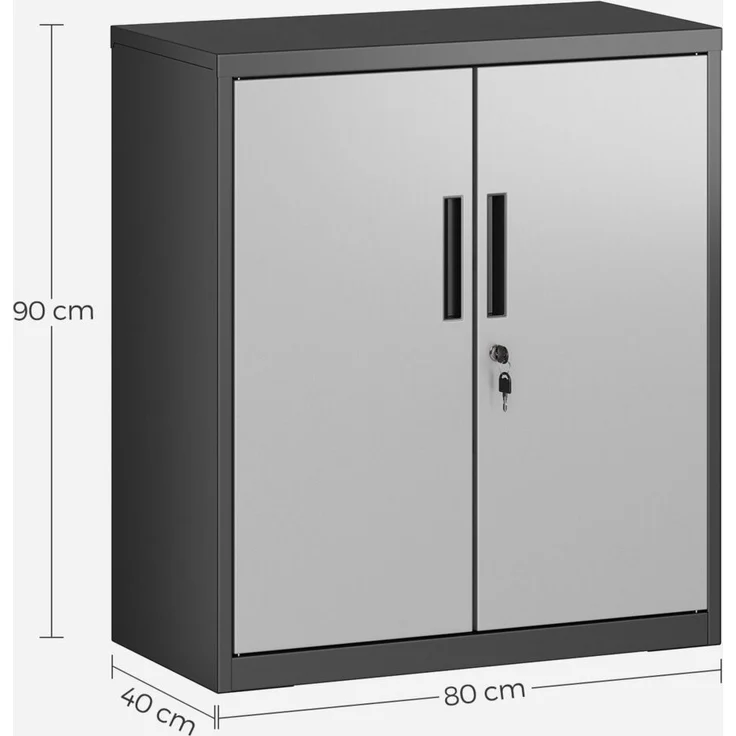 Songmics Aktenschrank, Mehrzweckschrank, Büroschrank mit 2 Türen, Schrank abschließbar, Aufbewahrungsschrank aus Stahl, für Arbeitszimmer, Wohnzimmer, silbern-schwarz OMC013S01 – Bild 5