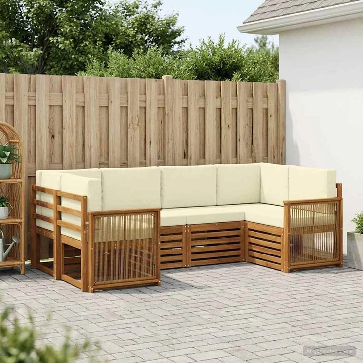 vidaXL Outdoor-Sofagarnitur 6 stk. 6-Sitzer Natur und Creme 3384776 – Bild 1