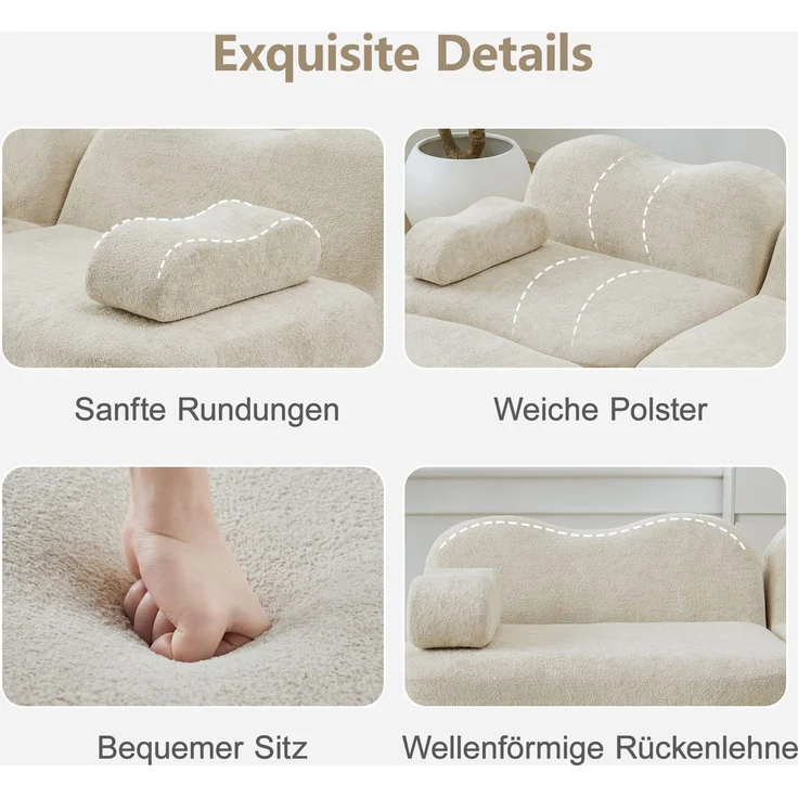 EINHOM 3-Sitzer L-förmiges Modulares Boneless Sofa mit 1 Ottoman, 32D Hochdichtschaum, Wellenform, tiefe Sitzfläche, bewegliches Armlehnenkissen, für Wohnzimmer, Beige – Bild 7