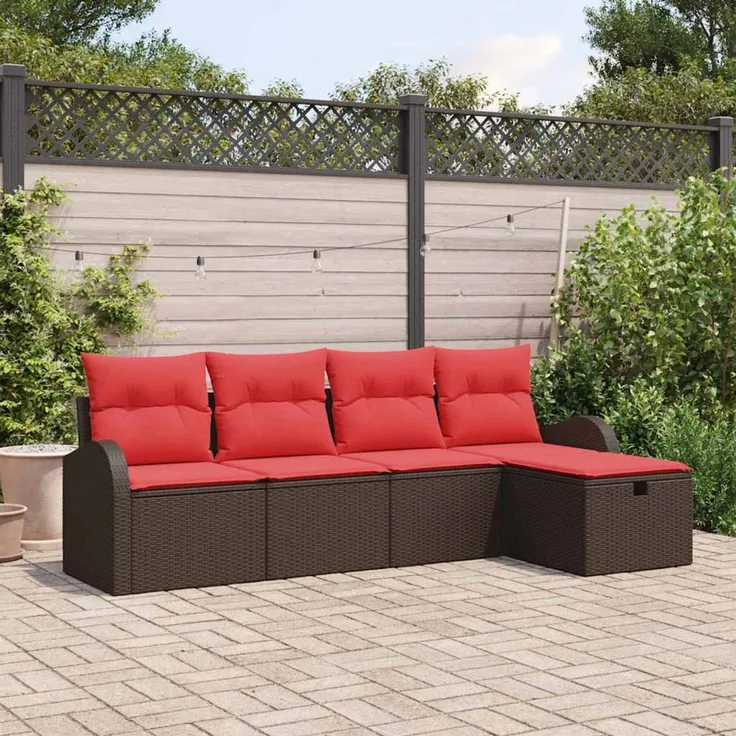 vidaXL Sofa Set 5 stk. 5-Sitzer Braun und Rot Poly-Rattan 3359063