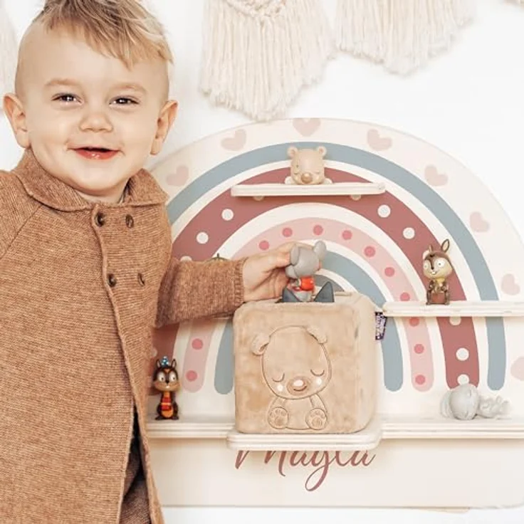 KIDSMOOD - Personalisiertes Tonie Regal für Kinderzimmer | Regenbogen Wand-Regal mit genügend Platz für Tonie-Hör-Figuren, Aussparung für Tonie-Musikbox & Kabelmanagement, Tonie Regal Mädchen & Jungen – Bild 7