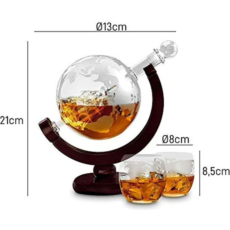 Mikamax Dekanter Weltkugel Whiskey Dekanter mit zwei Gläsern – Bild 3