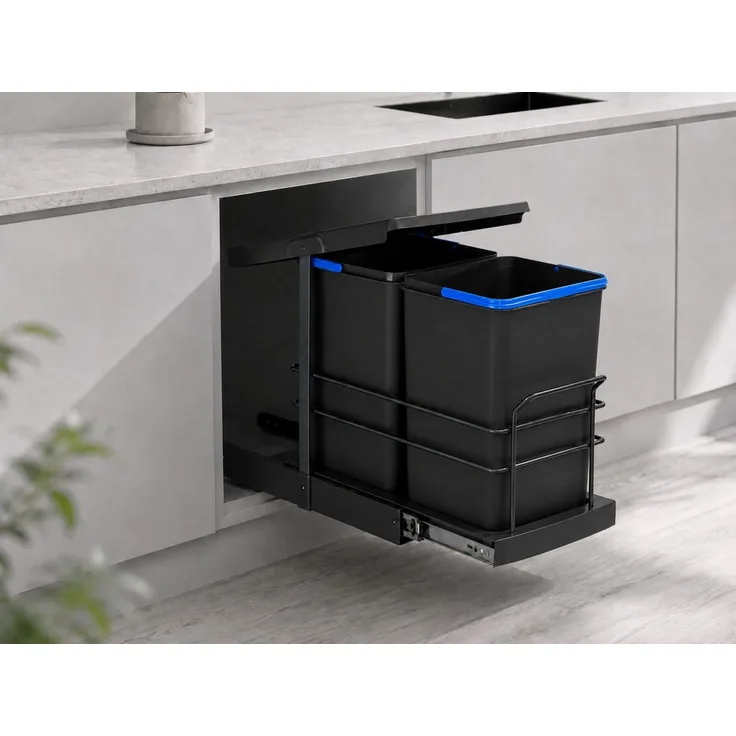 Roomart Einbaumülleimer Einbau-Mülleimer Küche ausziehbar 2×12L Mülltrennsystem Unterschrank, 2×12L Mülltrennung, Einbau Unterschrank, ausziehbar, in 2 Farben