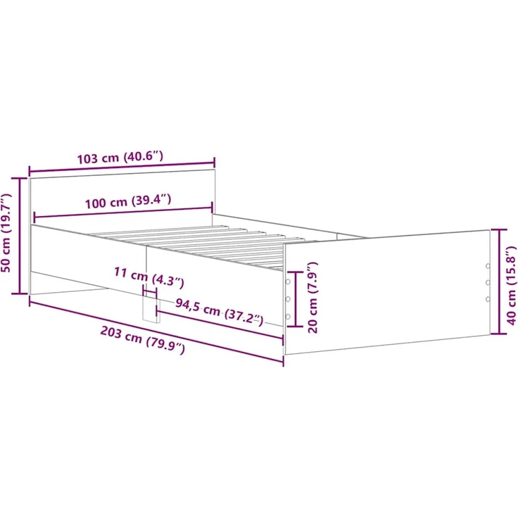 vidaXL Bettgestell Grau Sonoma 100x200 cm Holzwerkstoff 835937 – Bild 9