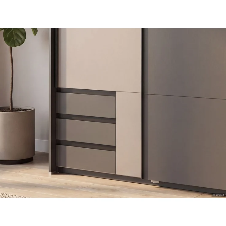 Schwebetürenschrank 2trg Kleiderschrank 138cm Grafit 1xTür Sandgrau Passepartout – Bild 4
