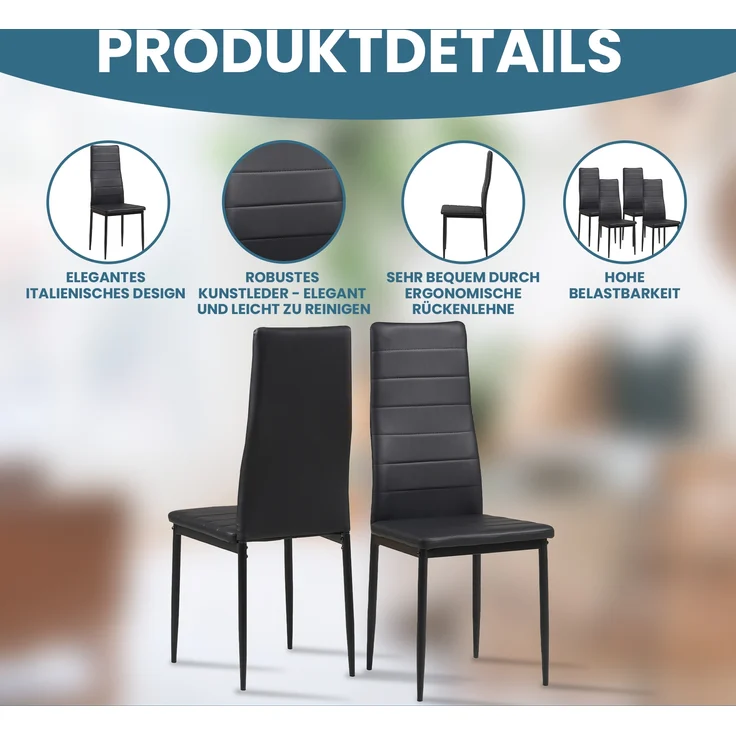 Albatros Esszimmerstühle MILANO 4er Set, Schwarz - Polsterstuhl mit Kunstleder-Bezug, Modernes Stilvolles Design am Esstisch - Küchenstuhl oder Stuhl Esszimmer mit hoher Belastbarkeit: 110kg – Bild 2