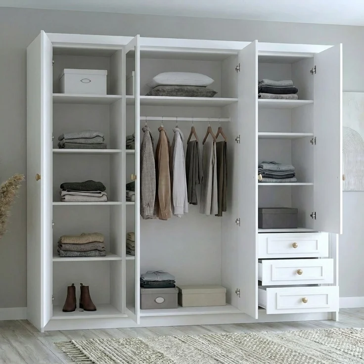 Drehtürenschrank OSLO viertüriger Kleiderschrank mit Schubladen und Metallgriffen – Bild 3