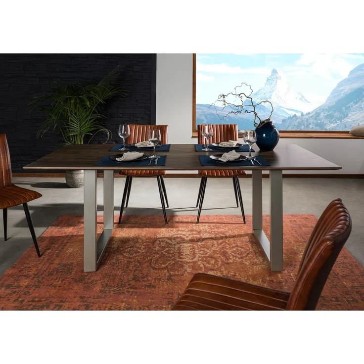 Esstisch Akazie 180x90 grau lackiert / U-Beine silber matt SWISS EDGE – Bild 3
