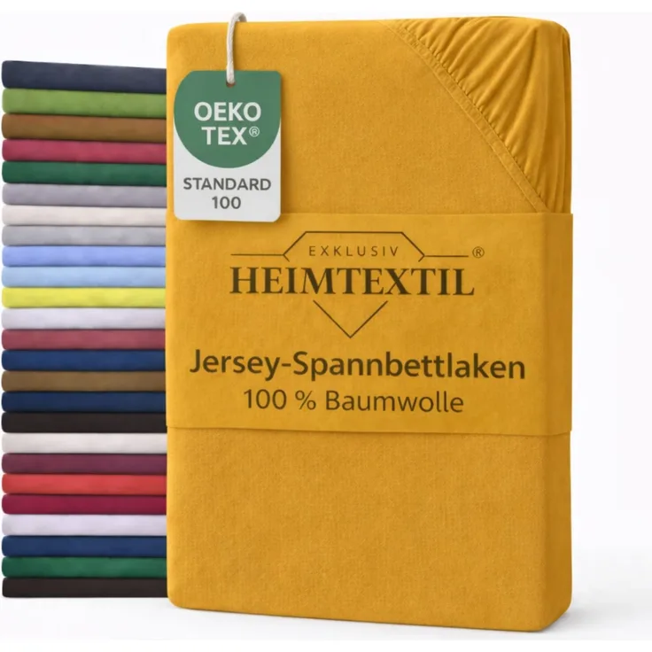 EXKLUSIV HEIMTEXTIL Jersey Spannbettlaken Premium 180x200 cm Curry 100% Baumwolle Öko - Tex Zertifiziert Bed-Sheet Bettlaken Spannbetttuch Topper Leinentuch