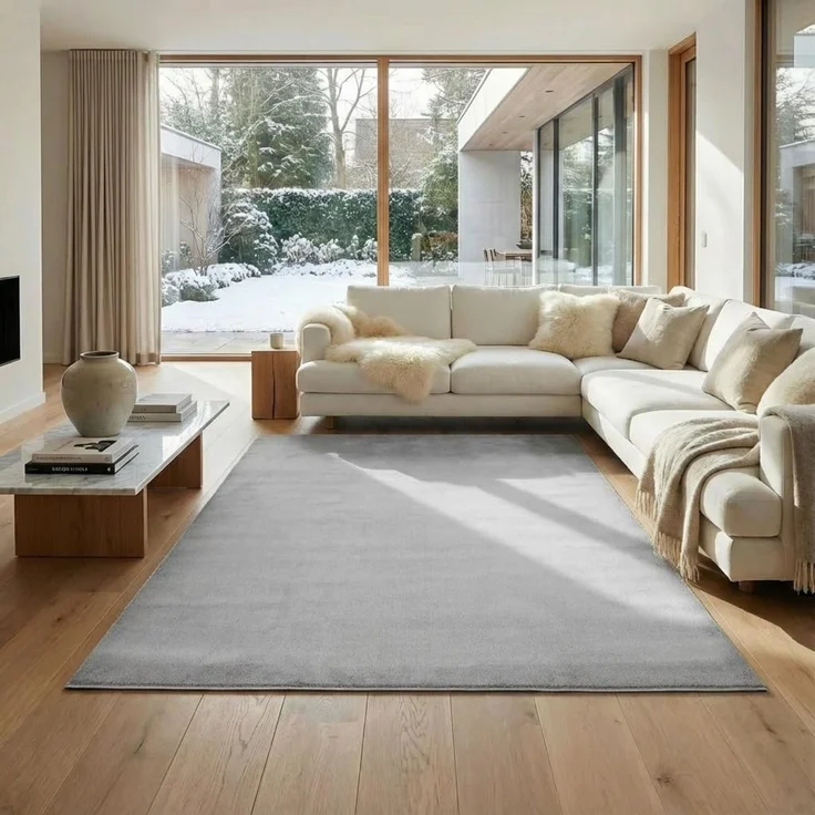 Jimri Flauschiger Teppich Läufer - Hochwertiger Kurzflor für Zuhause, Büro, Küche, Eingang, Flur, Wohnzimmer - Maschinenwaschbar - Rutschfester Teppich Waschbar - 240x340 cm - Silber