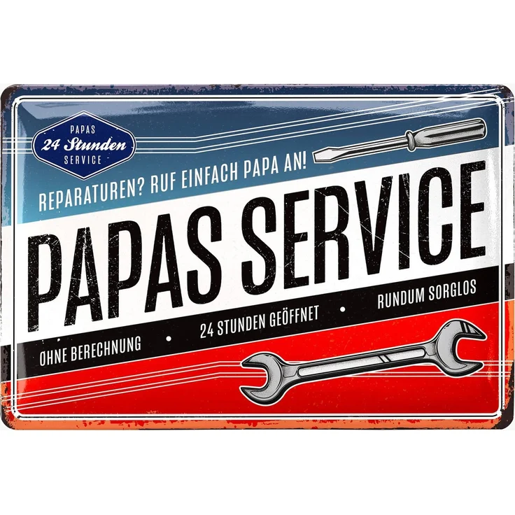 LANOLU Blechschild Papas Service 24 Stunden - 20x30cm – Metall – Mehrfarbig – 20116 – Bild 1