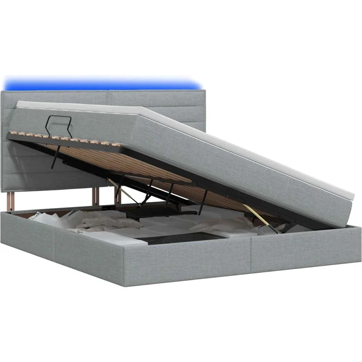 vidaXL LED-Speicherbett mit Matratze Hellgrau 180 x 200 cm Stoff 3459897 – Bild 2
