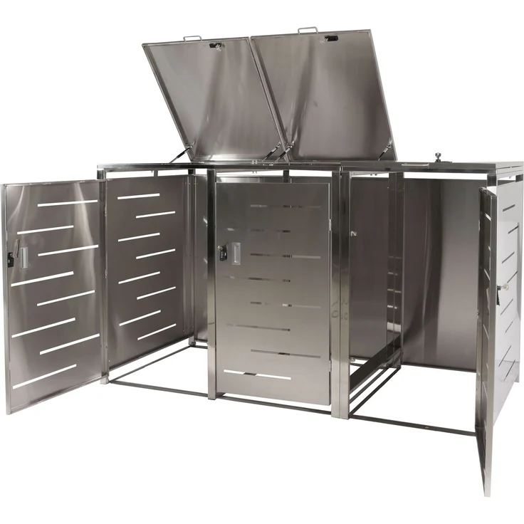 3er-Mülltonnenverkleidung HWC-E83, Mülltonnenbox Mülltonnenabdeckung, erweiterbar 117x197x80cm ~ Edelstahl 68kg – Bild 9