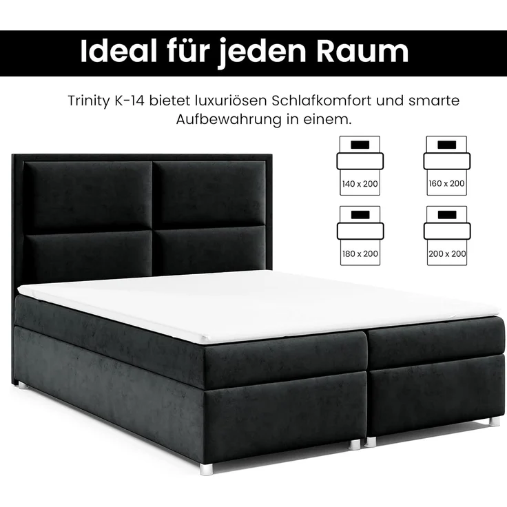 Best for Home Boxspringbett mit Bettkasten Doppelbett Trinity K14 Bonellfederkern inkl 7cm Topper (140x200 160x200 180x200 200x200 cm, Bonell-Matratze, gepolstertes Kopfteil, Polsterbett versch. Größen), mit oder ohne Topper, Flexible Liefermöglichkeit... – Bild 4
