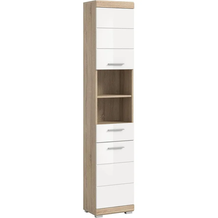 Hochschrank Lambada - Sonoma Eiche / Weiß Hochglanz