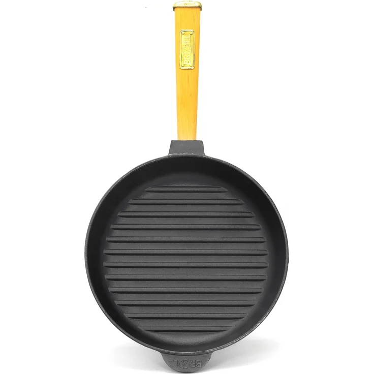Ø26cm Grillpfanne Gusseisen mit Pressdeckel Glasdeckel Pfannenwender Induktion Holzgriff Bratpfanne Pfanne Feuerpfanne – Bild 5
