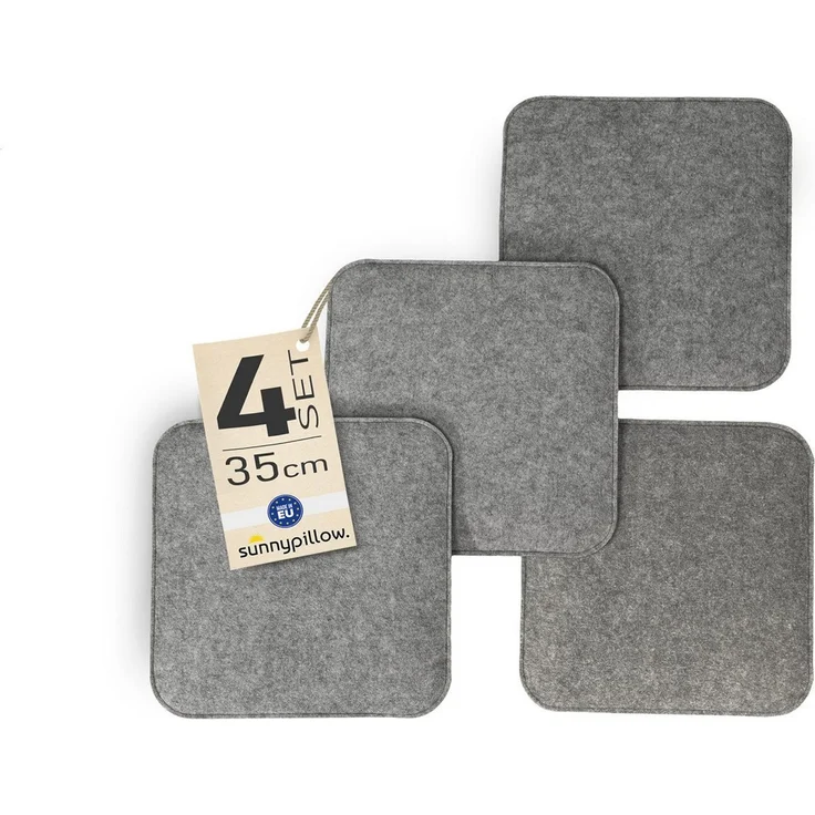 sunnypillow Stuhlkissen 4er Set Stuhlkissen aus Filz quadratisch 35x35 cm Filzkissen, Hellgrau – Bild 5