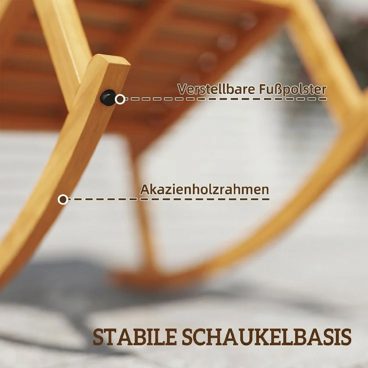 Schaukelstuhl aus Akazienholz Schaukelsessel mit hoher Rückenlehne Kissen bis 160 kg 60 x 89 x 107 cm Beige--Beige--107x60x89cm--YOUDENOVA – Bild 8