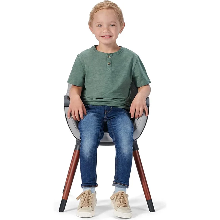 kk Kinderkraft FINIX Hochstuhl Baby ab 6 Monate bis 5 Jahre, Kinderhochstuhl 2in1 für ältere Kinder, Beine aus Holz, Verstellbare Rückenlehne Tablett Fußstütze, Stilvolles Design, Grau – Bild 11