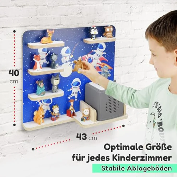 stadtecken Holzregal für Musikbox I Passend für die Toniebox und ca. 35 Tonies I Perfekte Aufbewahrung im Kinderzimmer I zum Aufstellen oder Aufhängen (Kosmos) – Bild 3