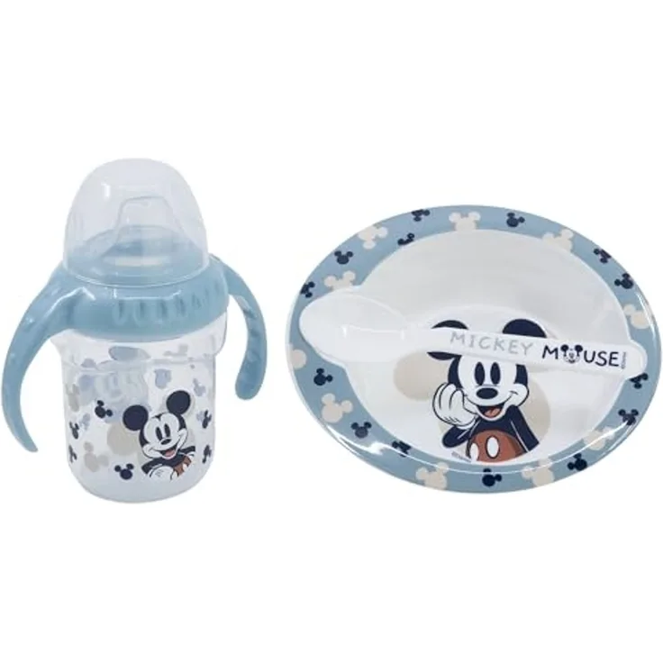 Disney Mickey Mouse Kindergeschirr-Set Baby Geschenkset 3-teilig – Trinkbecher, Schale & Löffel (3-tlg)